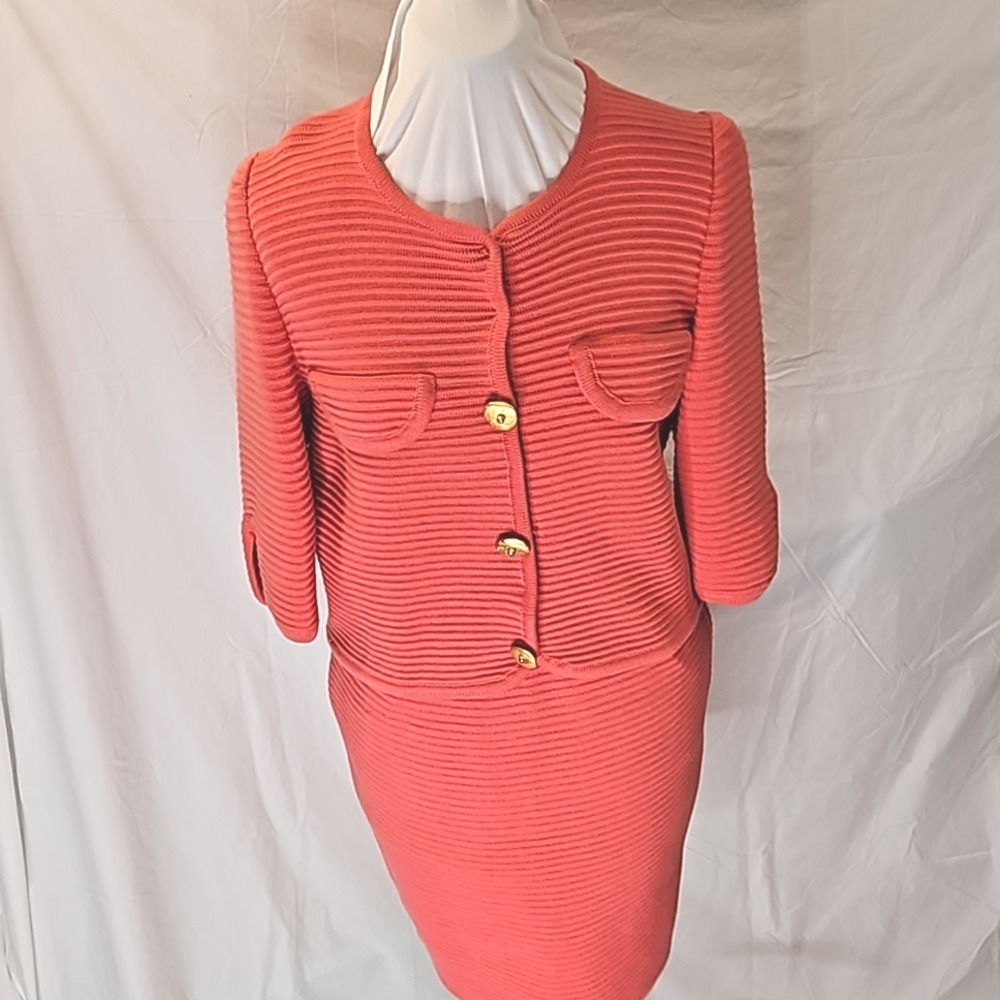 Irene Carros Coral Knitwear Jacket and Skirt size L. Made in Greece.